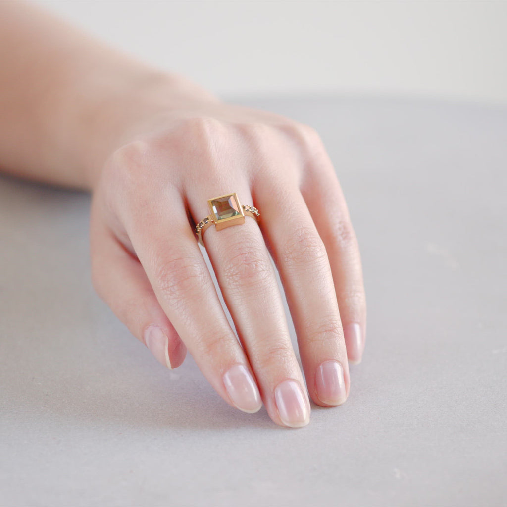 Châtelet - Gold Vermeil Green Amethyst + Black Diamond Ring - Zafeer