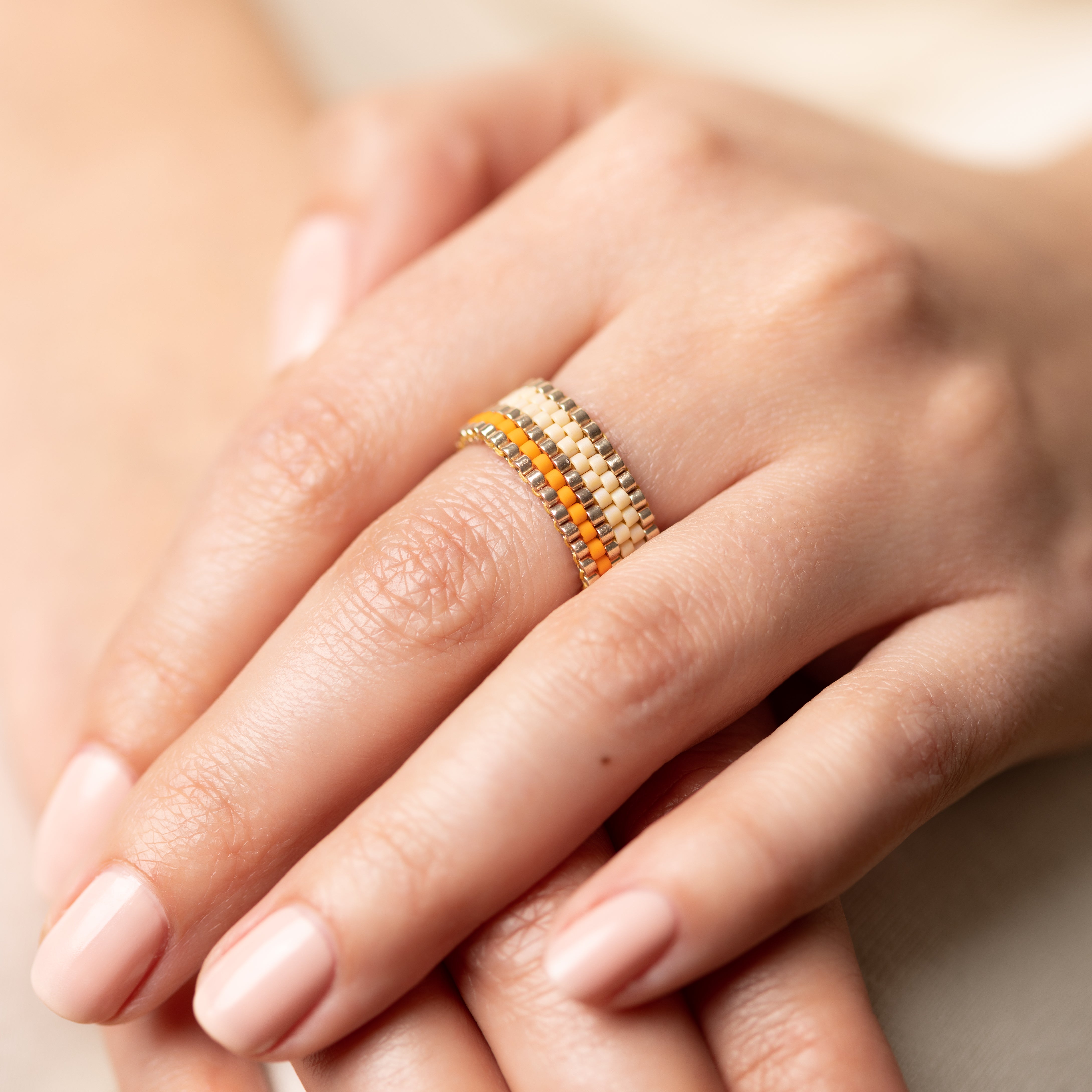 Ivory Sunset - High-End beaded ring - Zafeer